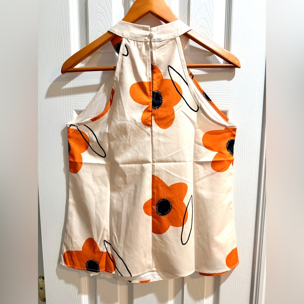 NWOT Women’s Halter Floral Blouse in White & Orange S - Picture 7 of 9